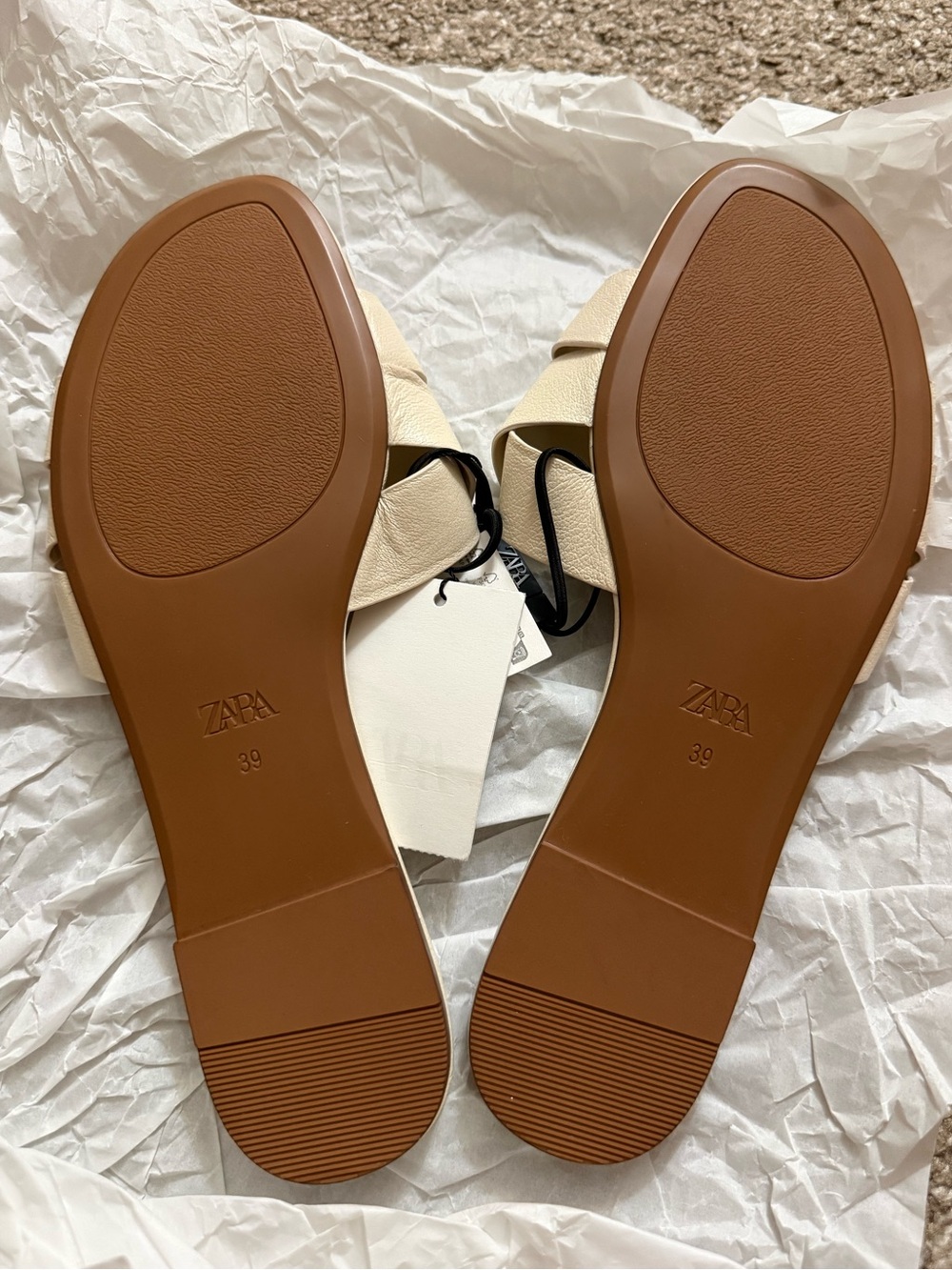 ZARA Cream Leather Slide Sandals - Picture 3 of 5